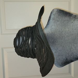 Nine West Black Straw & Mesh Wide Brimmed Hat